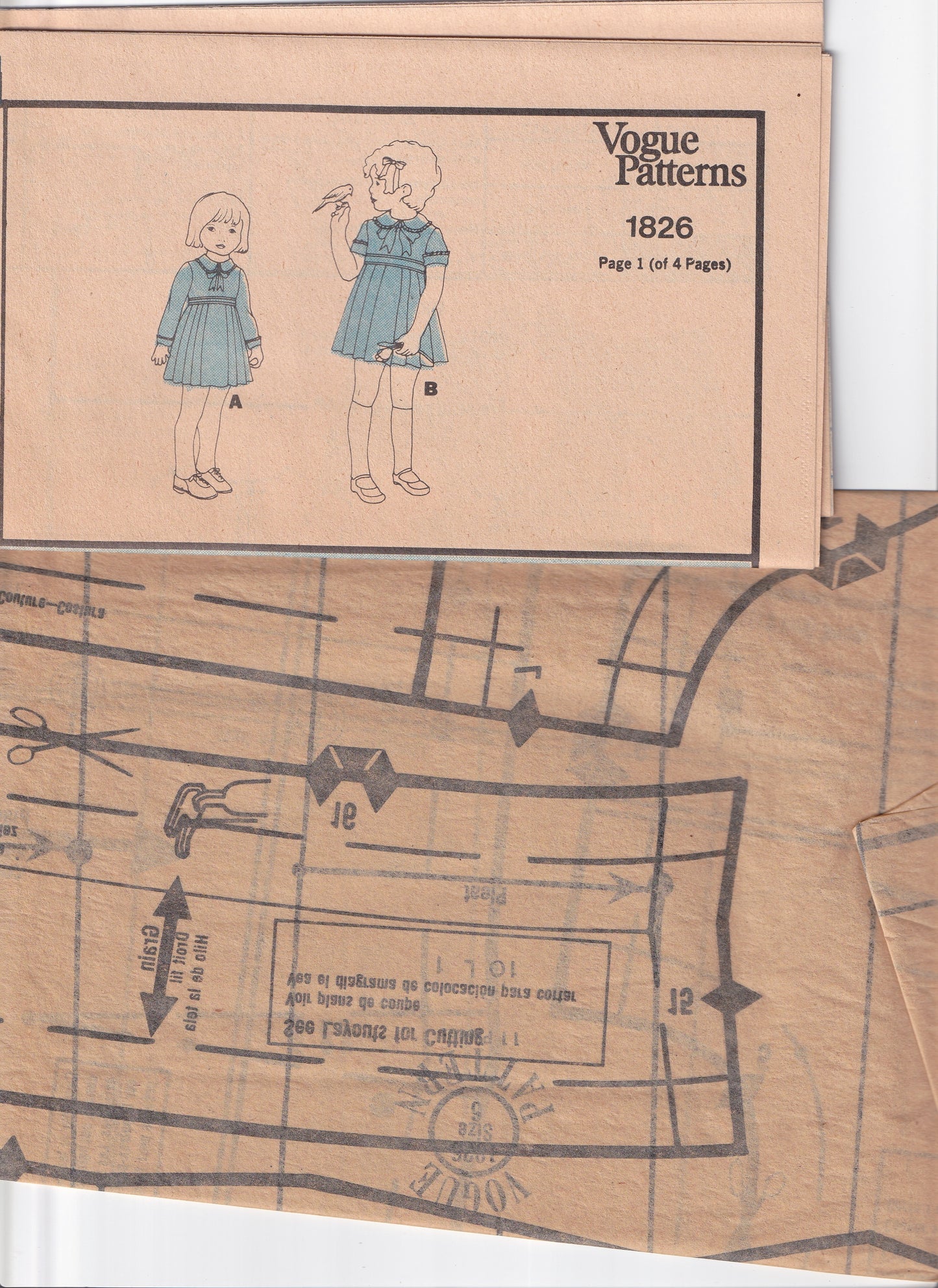 Little Vogue 1826 Girls High Waisted Pleated Mini Dress 1970s Vintage Paper Sewing Pattern Size 6 UNCUT Factory Folded