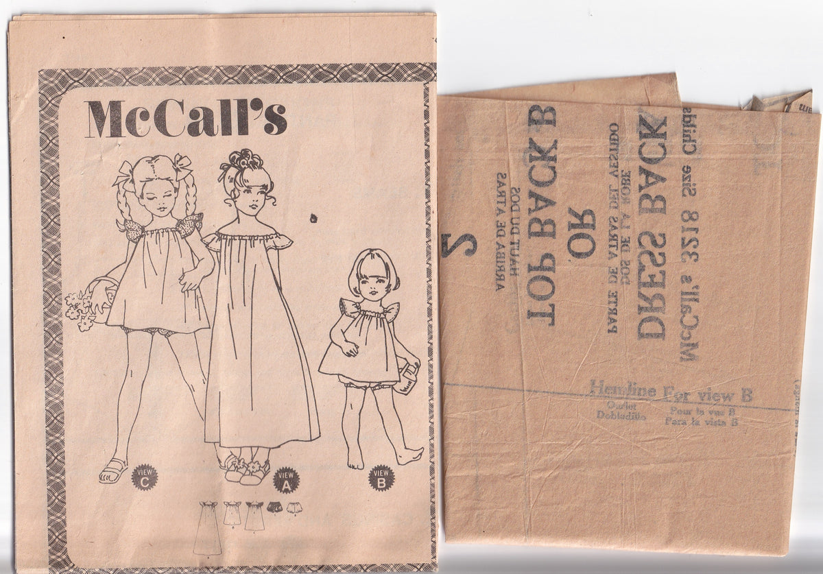 McCall's 3218 Toddler Girl's Flutter Sleeved Dress & Bloomers 1970s Vintage Paper Sewing Pattern Size 3