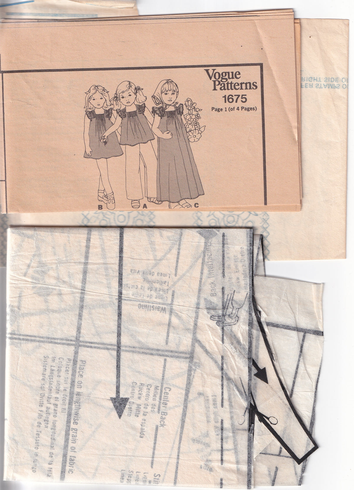 Little Vogue 1675 Girls Flutter Sleeved Top & Dress with Embroidery Transfers 1970s Vintage Paper Sewing Pattern Size 5