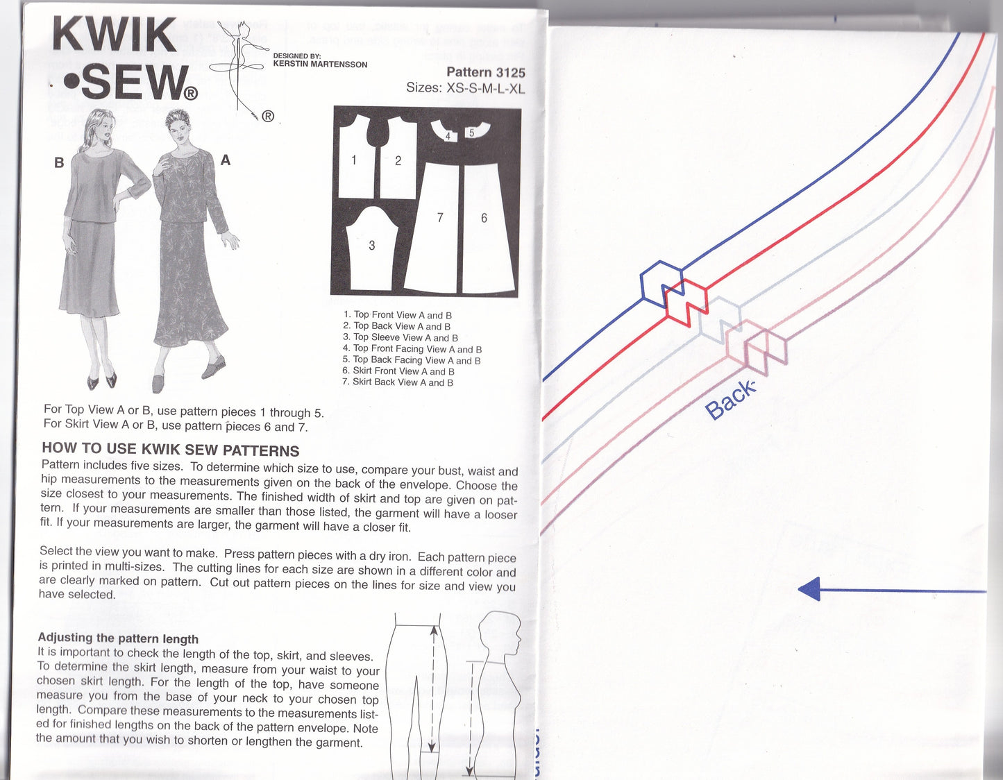 Kwik Sew 3125 Womens EASY Pullover Tops & Elastic Waist Skirts Out Of Print Paper Sewing Pattern Size XS - XL UNCUT Factory Folded