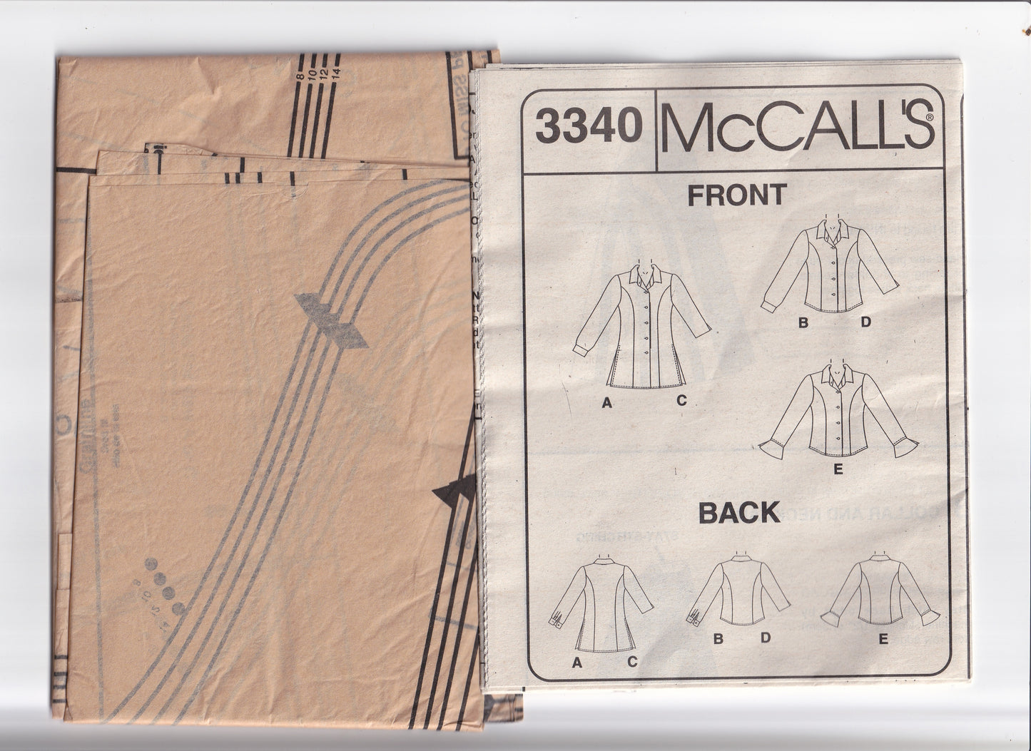 McCall's 3340 Womens Princess Cut Longline or Regular Length Shirts Out Of Print Paper Sewing Pattern Sizes 8 - 14 UNCUT Factory Folded