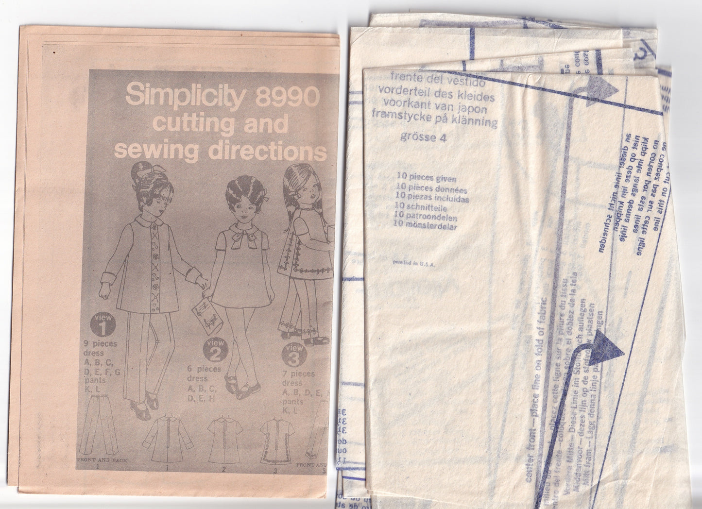 Simplicity 8990 Toddler Girls Mini Dress & Pants 1970s Vintage Paper Sewing Pattern Size 4