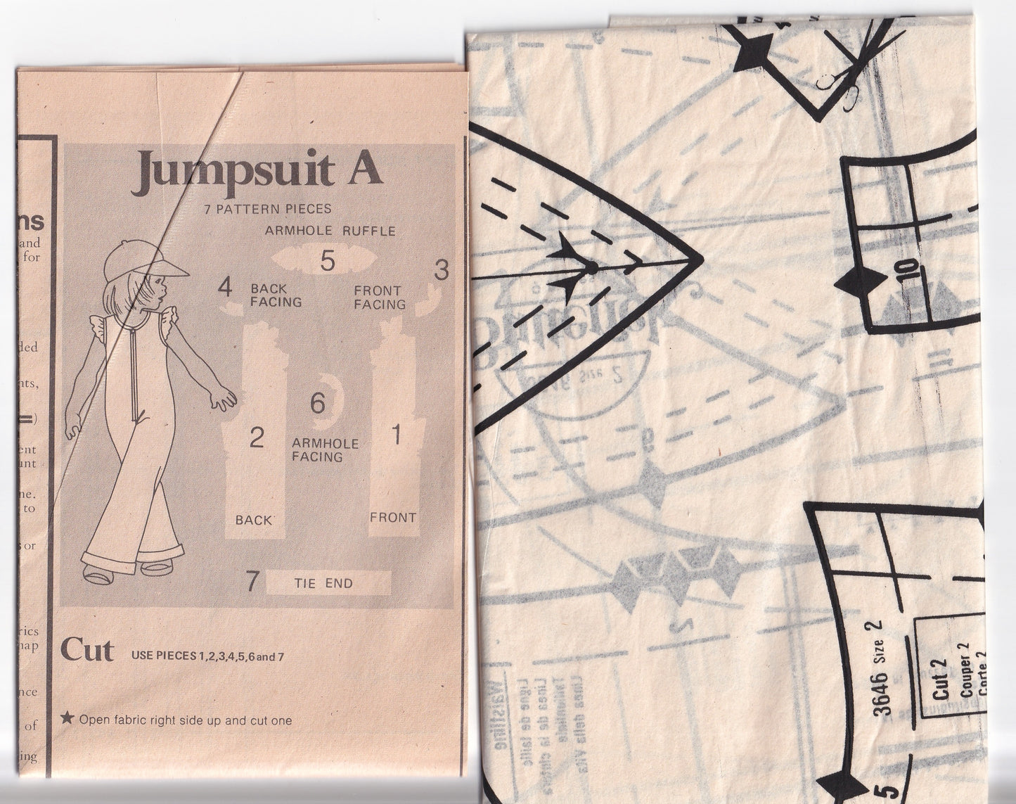Butterick 3646 Toddler Girls Zip Front Ruffled Sleeve Jumpsuits 1970s Vintage Paper Sewing Pattern Size 2 UNCUT Factory Folded