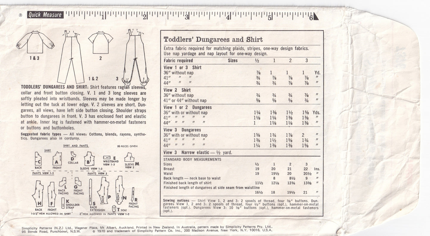 Simplicity 7378 Toddlers Dungarees & Shirt 1970s Vintage Paper Sewing Pattern Size 2