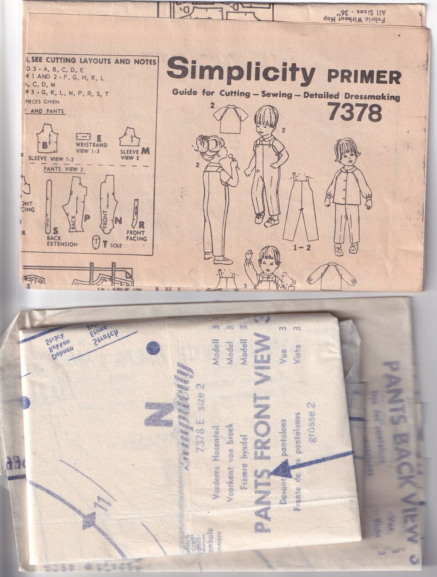 Simplicity 7378 Toddlers Dungarees & Shirt 1970s Vintage Paper Sewing Pattern Size 2