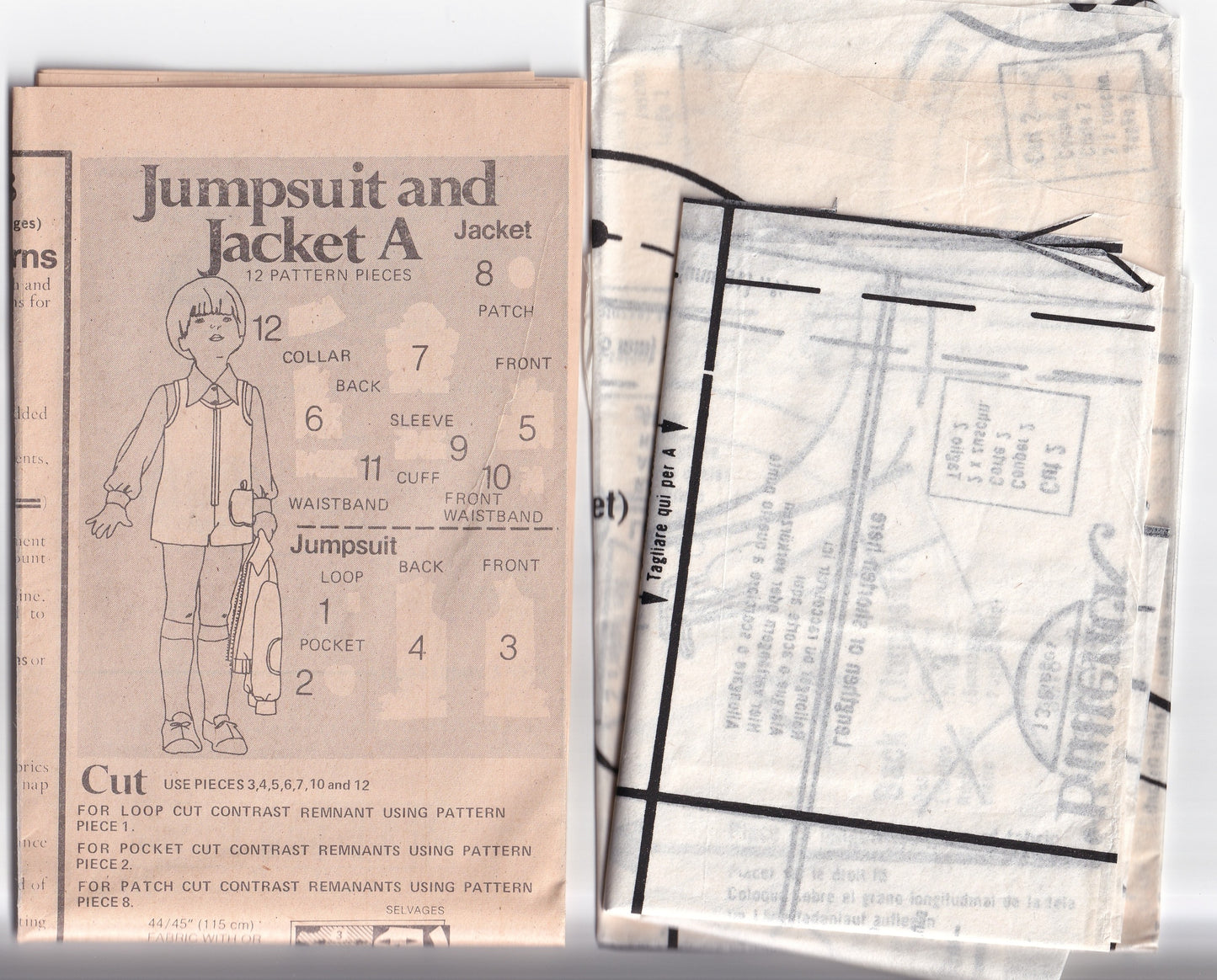 Butterick 3818 Toddler Girls Zip Front Jumpsuits & Jacket 1970s Vintage Paper Sewing Pattern Size 2