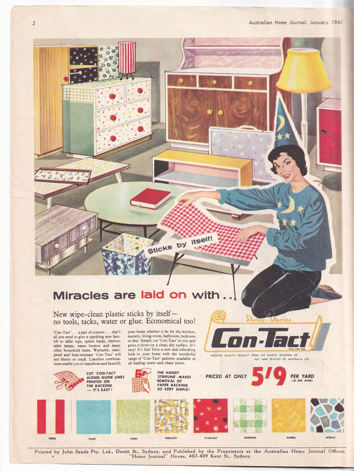 Australian Home Journal January 1961 Magazine with Womens Sheath Dress (B40) Full Skirt Dress (B32) & Girls Size 8 Playsuit & Skirt Factory Folded Paper Sewing Patterns Included
