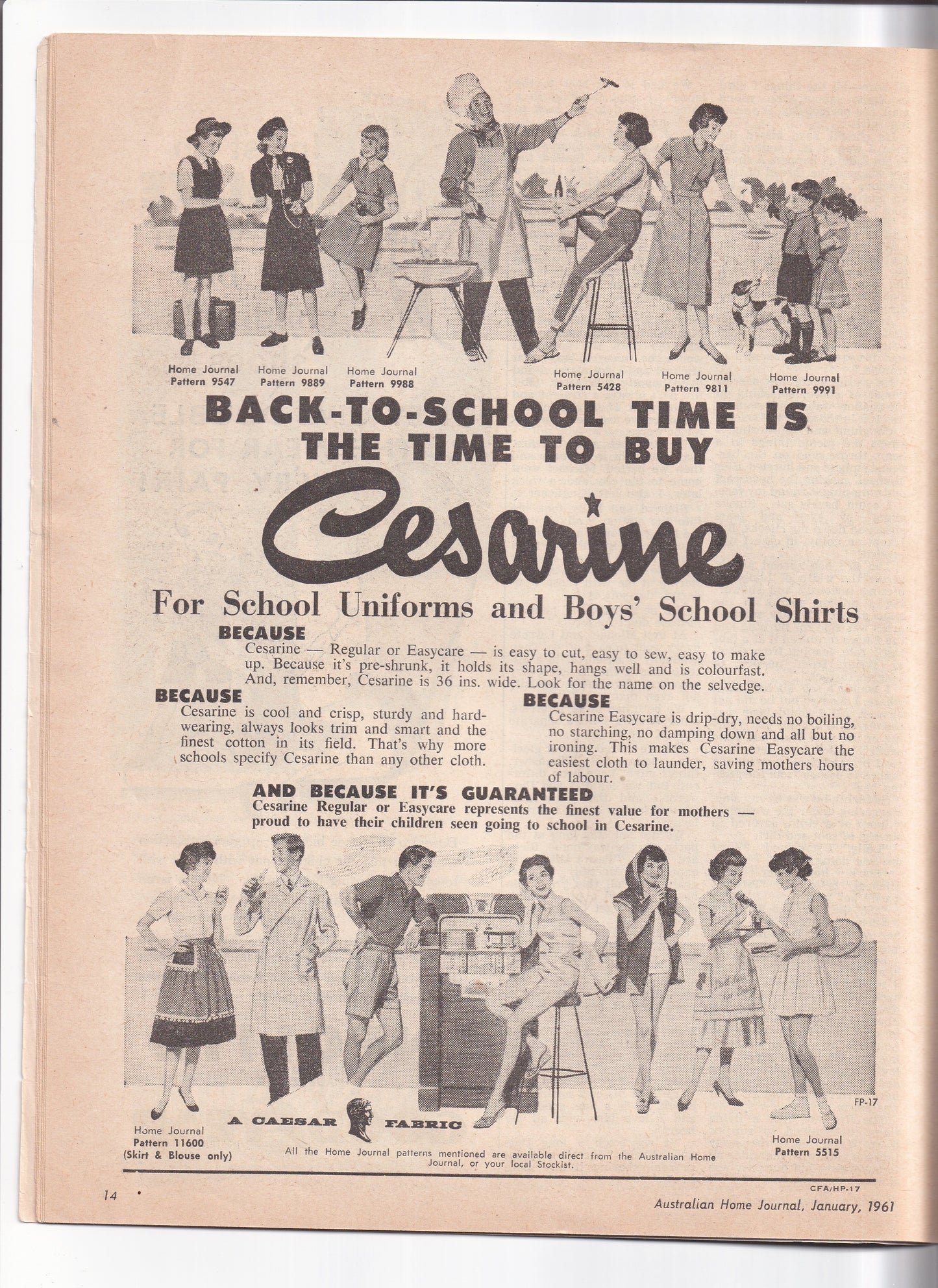 Australian Home Journal January 1961 Magazine with Womens Sheath Dress (B40) Full Skirt Dress (B32) & Girls Size 8 Playsuit & Skirt Factory Folded Paper Sewing Patterns Included