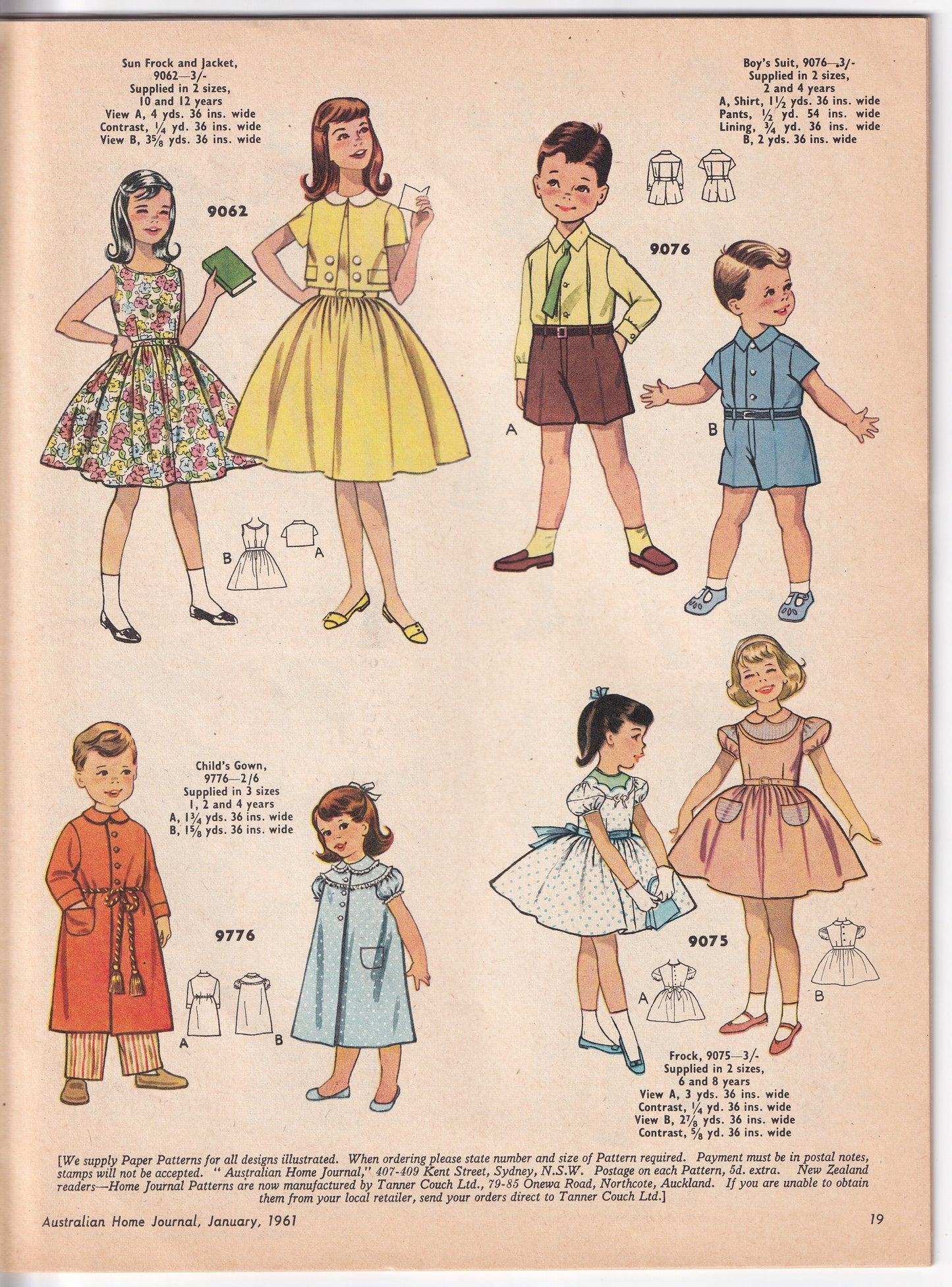 Australian Home Journal January 1961 Magazine with Womens Sheath Dress (B40) Full Skirt Dress (B32) & Girls Size 8 Playsuit & Skirt Factory Folded Paper Sewing Patterns Included