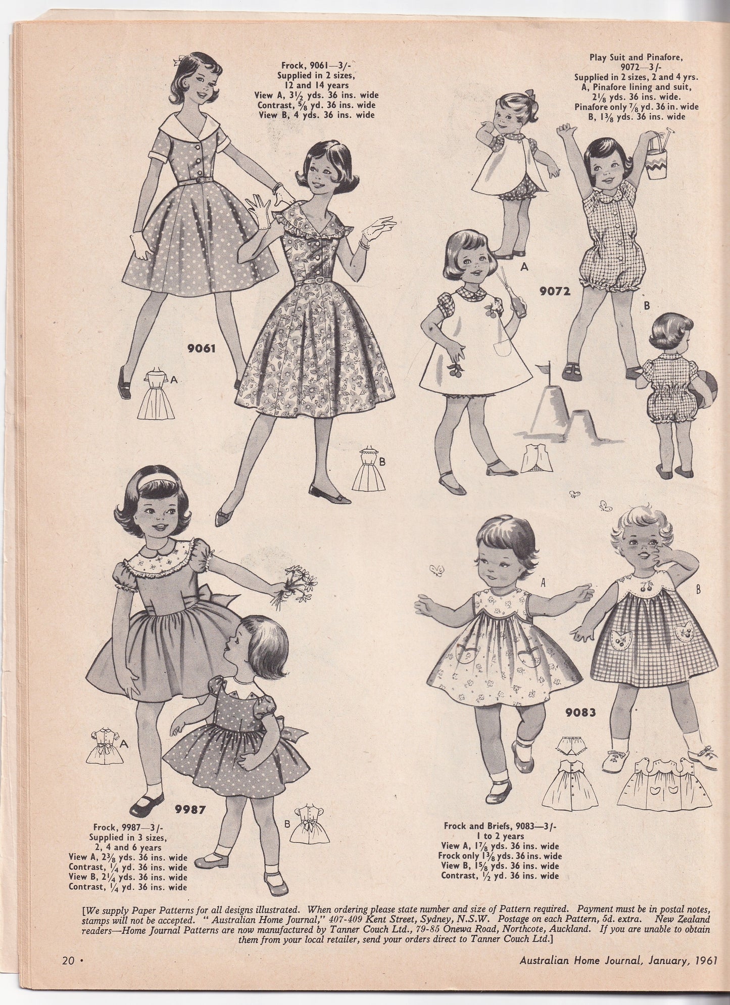 Australian Home Journal January 1961 Magazine with Womens Sheath Dress (B40) Full Skirt Dress (B32) & Girls Size 8 Playsuit & Skirt Factory Folded Paper Sewing Patterns Included
