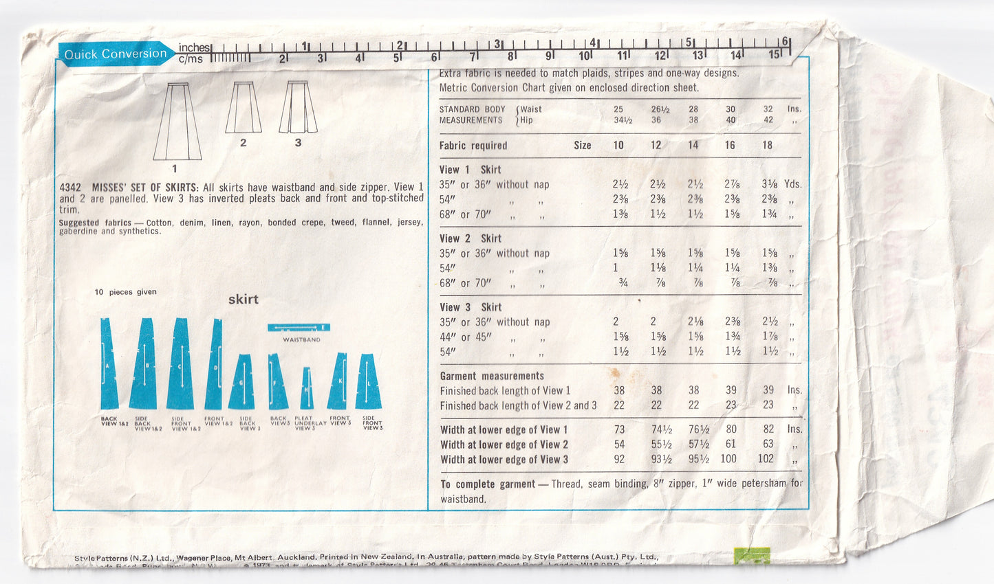 Style 4342 Womens A Line Skirts with Optional Pleats 1970s Vintage Sewing Pattern Size 12 Waist 26.5 inches