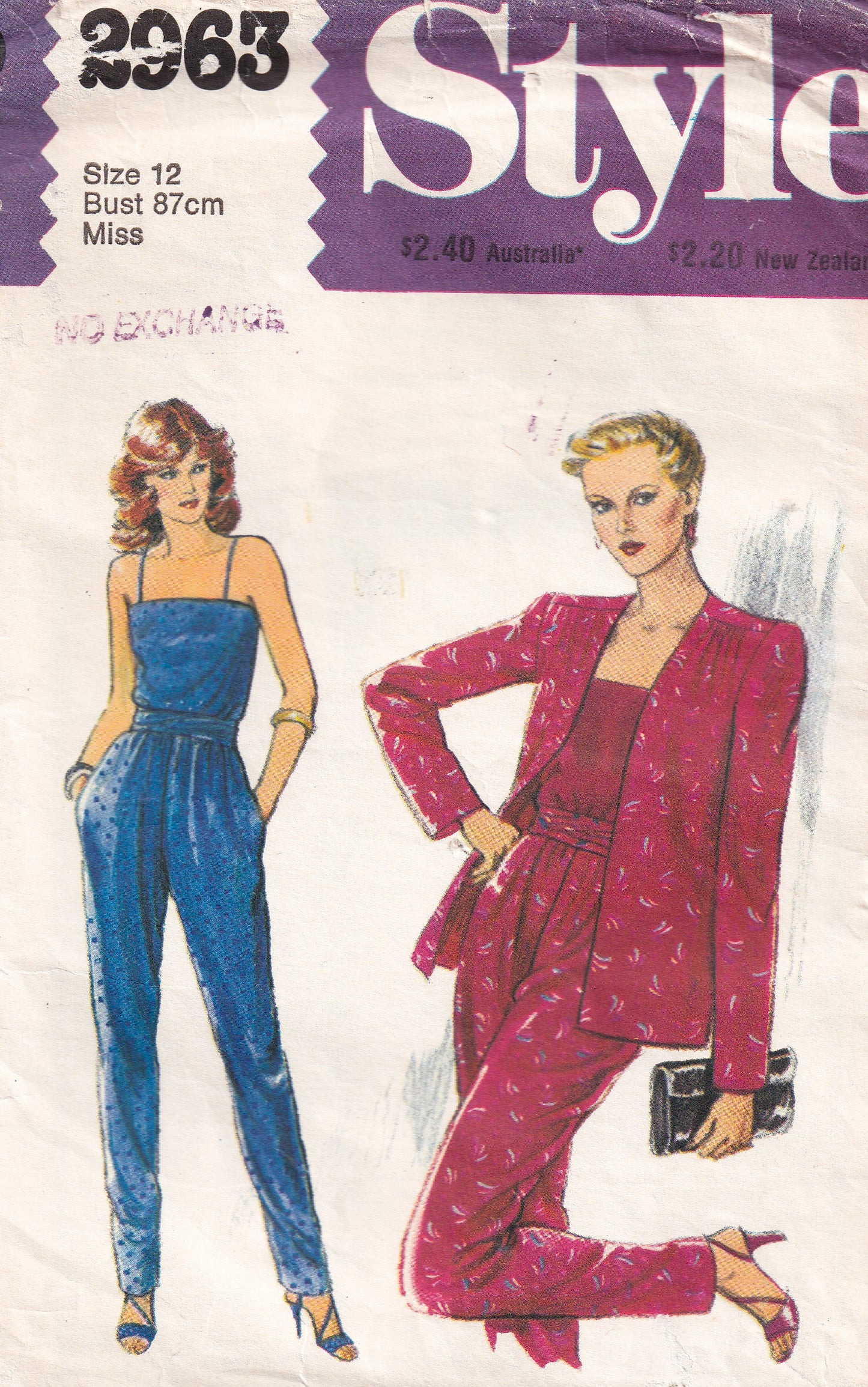 Style 2963 Womens Evening Jacket Camisole Top & Pants 1980s Vintage Sewing Pattern Size 12 Bust 34 inches