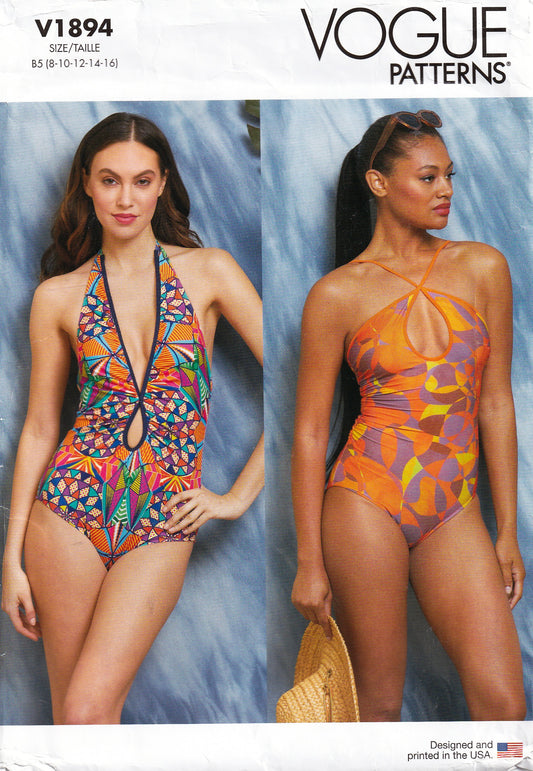 Vogue 1894 Womens Stretch One Piece Swimsuits Sewing Pattern Sizes 8 - 16 UNCUT Factory Folded
