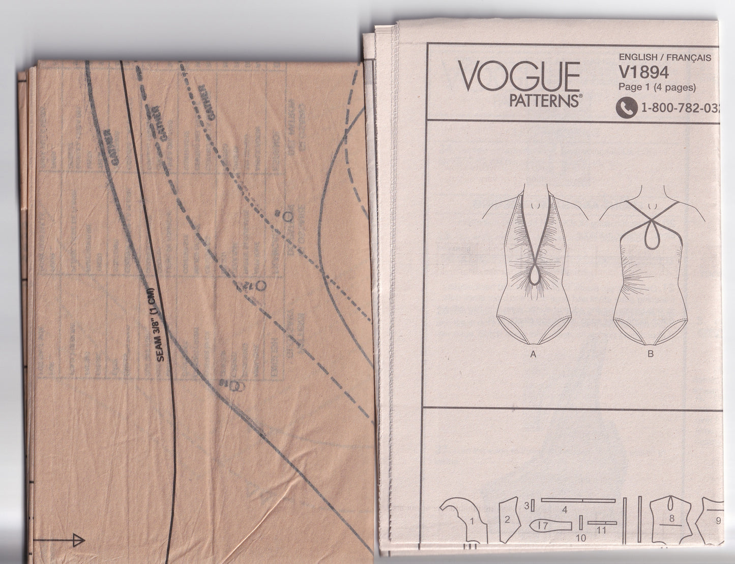 Vogue 1894 Womens Stretch One Piece Swimsuits Sewing Pattern Sizes 8 - 16 UNCUT Factory Folded