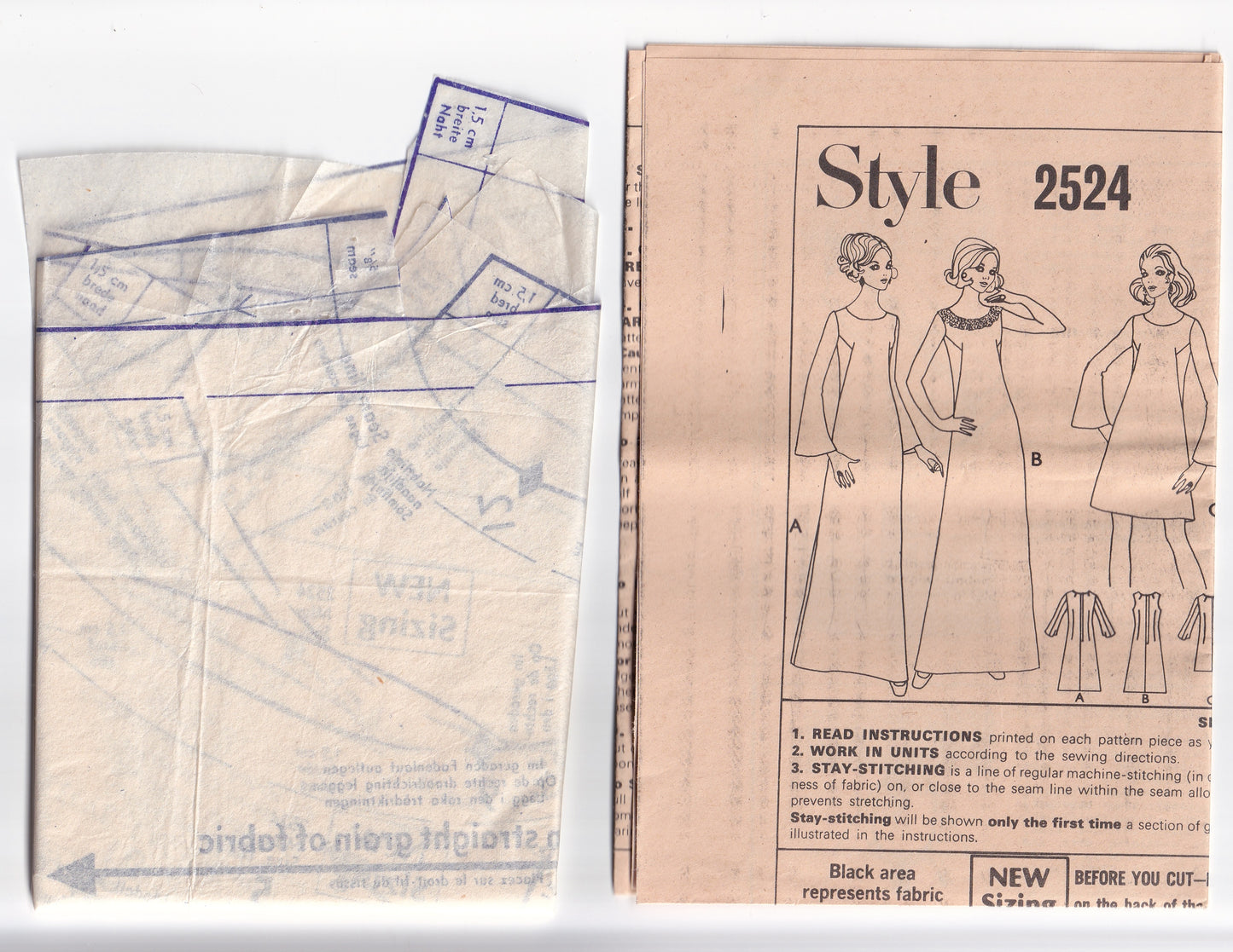 Style 2524 Womens Flared Sleeve Evening Dresses 1960s Vintage Sewing Pattern Size 12 Bust 34 inches