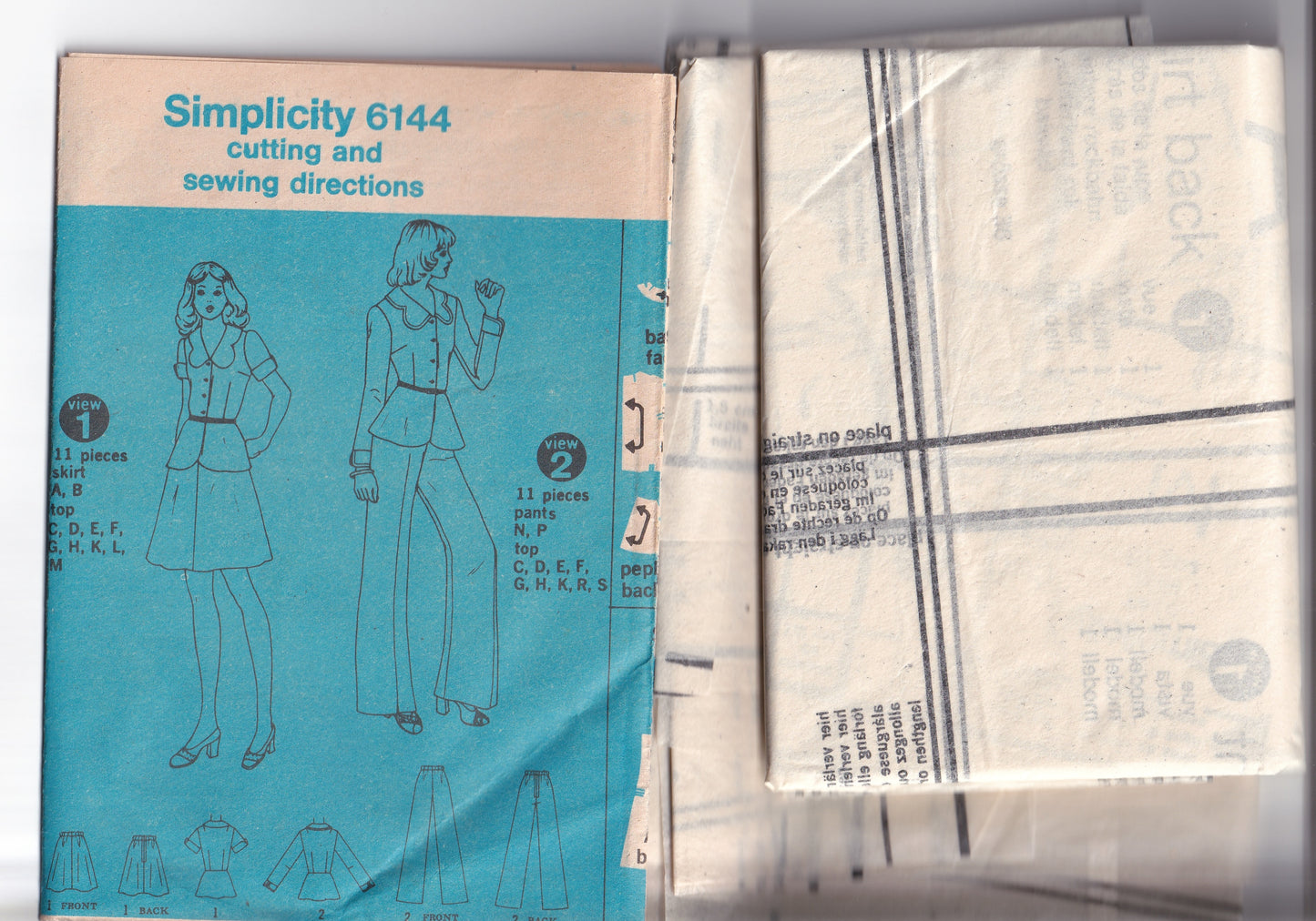 Simplicity 6144 Womens Peplum Jacket Skirt & Pants 1970s Vintage Paper Sewing Pattern Size 10 Bust 32.5 Inches