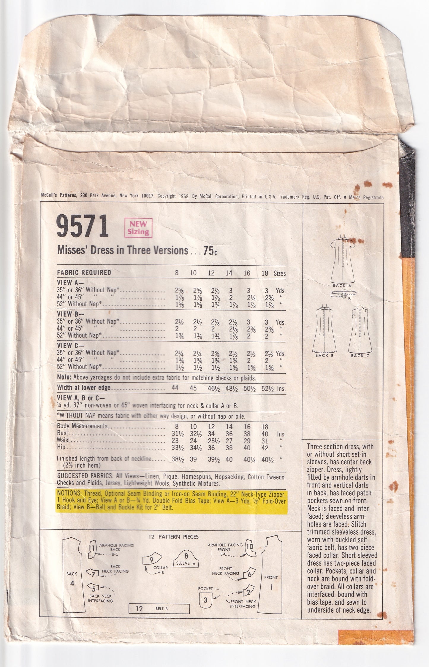 McCall's 9571 Womens Flared Sundresses with Pockets 1960s Vintage Sewing Pattern Size 10 Bust 32.5 Inches