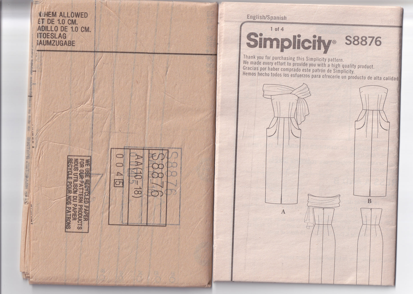 Simplicity 8876 Womens Reissued 1940s Strapless Evening Sheath Dress & Stole Paper Sewing Pattern Size 10 - 18 UNCUT Factory Folded