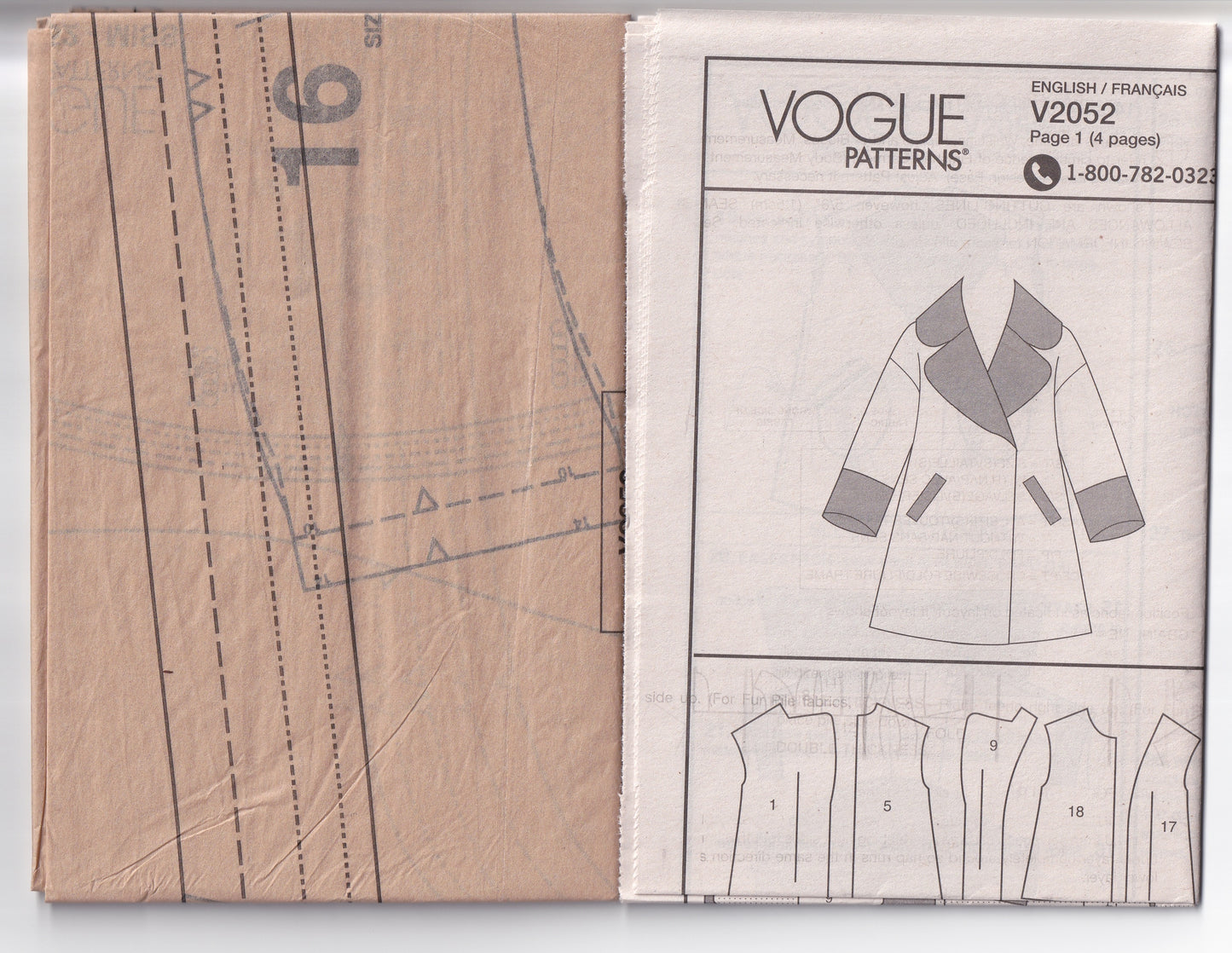 Vogue Designer Original 2052 JULIO CESARE Womens Wide Lapel Dropped Shoulder Jacket with Contrast Collar & Cuffs Paper Sewing Pattern Size 8 - 16 UNCUT Factory Folded