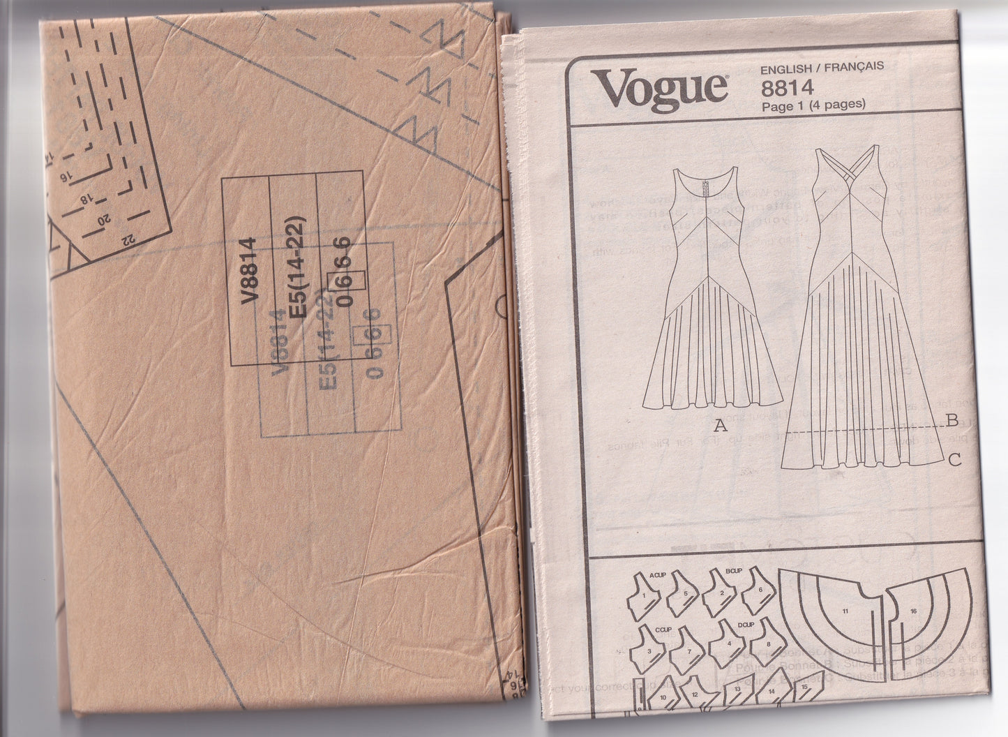 Vogue 8814 Womens CUSTOM FIT Drop Waisted Evening Dress with Bias Skirt Sewing Pattern Size 14 - 22 UNCUT Factory Folded