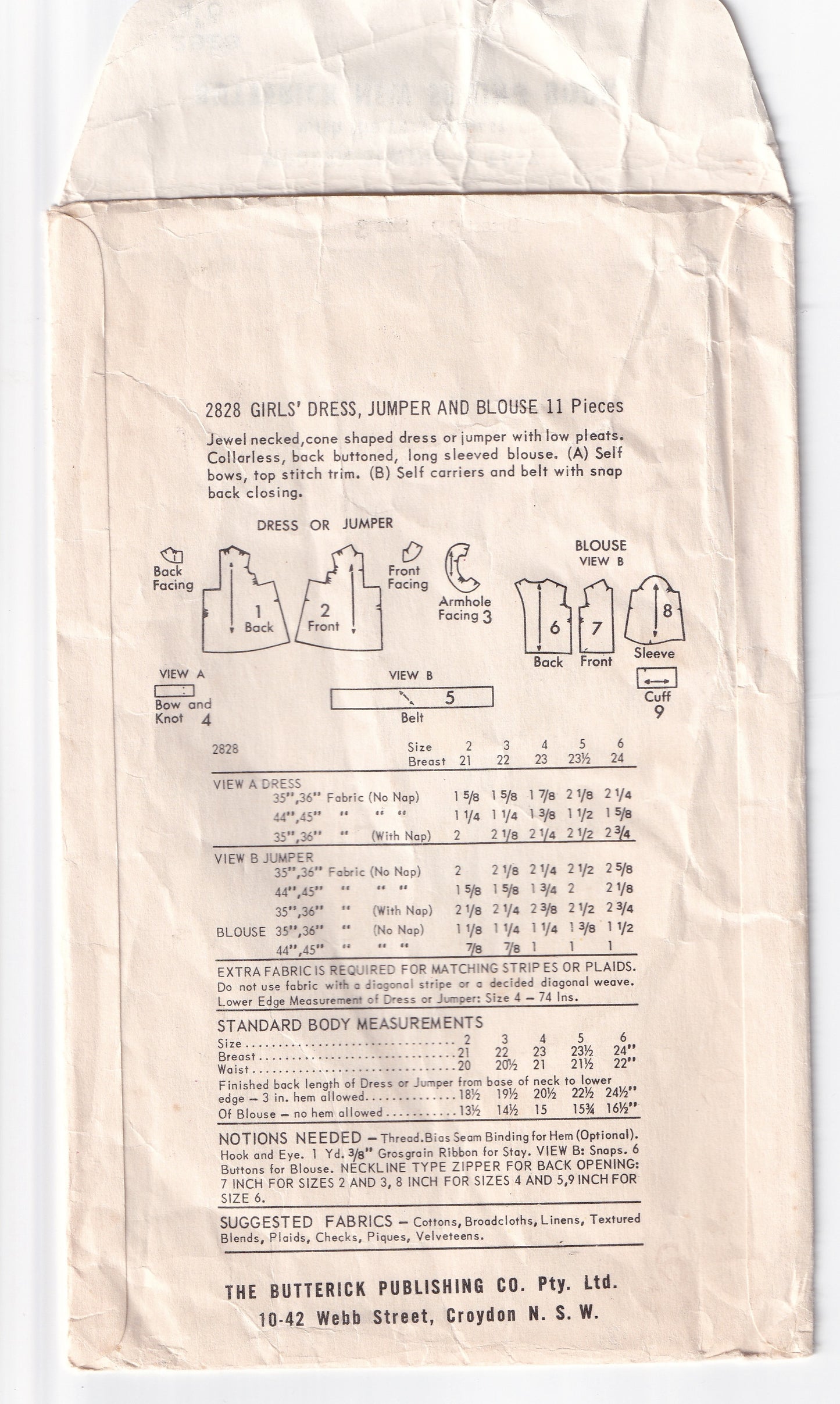 Butterick 2828 Toddler Girls Mini Dress Jumper & Blouse 1960s Vintage Sewing Pattern Size 3