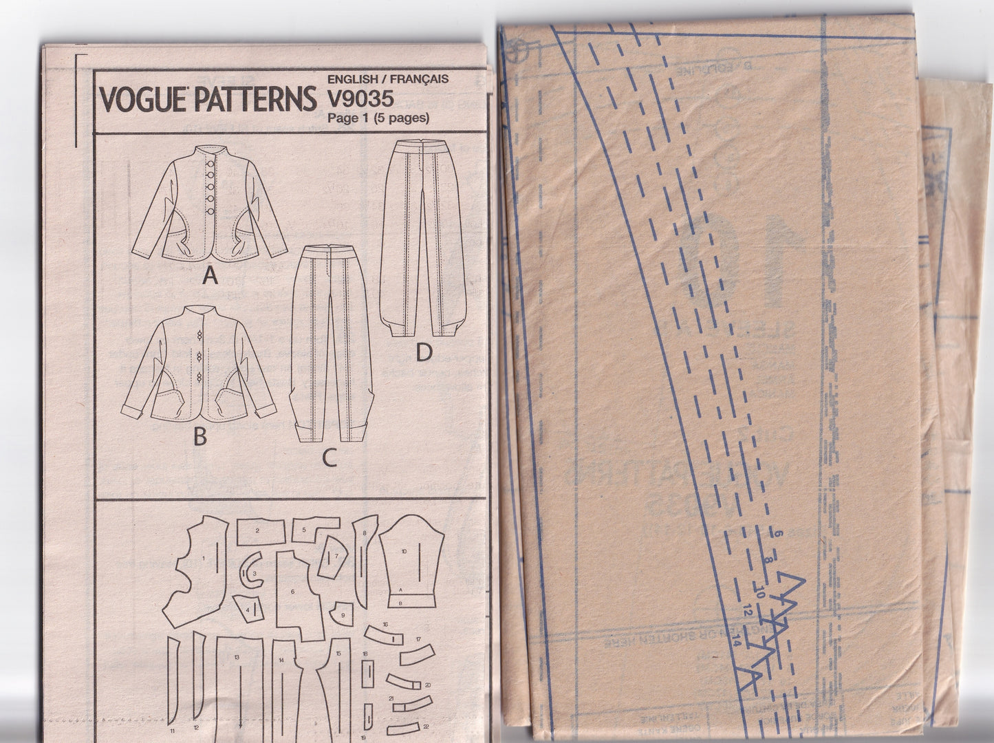 Vogue Designer Original 9035 Marcy Tilton Womens Origami Style Jacket & Pants Out Of Print Paper Sewing Pattern Size 6 - 14 UNCUT Factory Folded