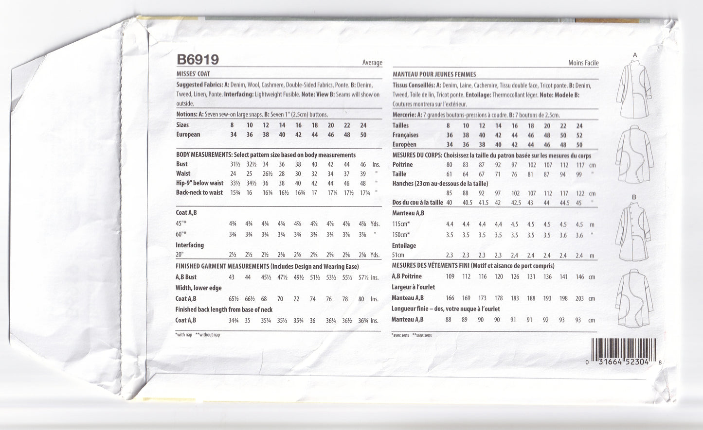 Butterick 6919 KATHERINE TILTON Womens Flared Coat with Seam Detail & Pockets Sewing Pattern Size 8 - 16 UNCUT Factory Folded