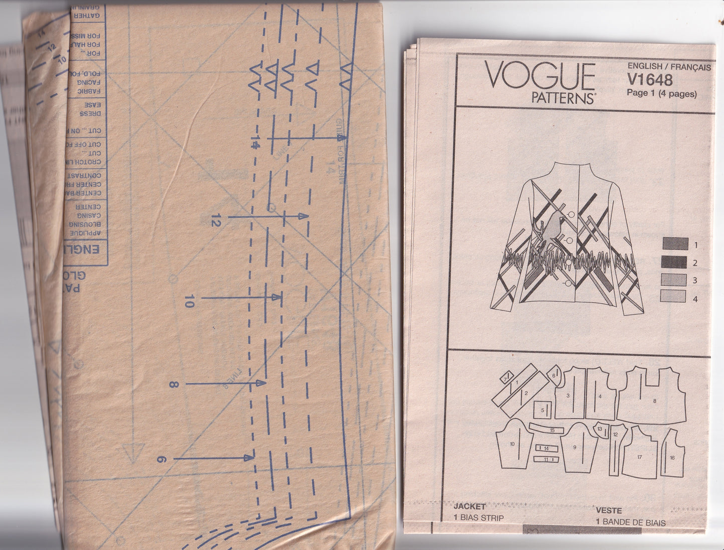 Vogue Designer Original 1648 JULIO CESARE Womens Lined Funnel Neck Jacket with Applique Detail Out Of Print Sewing Pattern Size 6 - 14 UNCUT Factory Folded