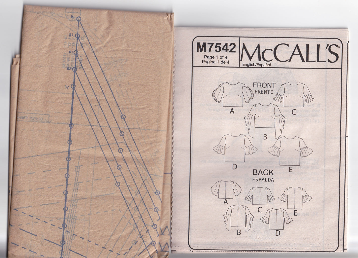 McCall's 7542 Womens Pullover Tops with Sleeve Variations Out Of Print Sewing Pattern Size 14 - 22 UNCUT Factory Folded