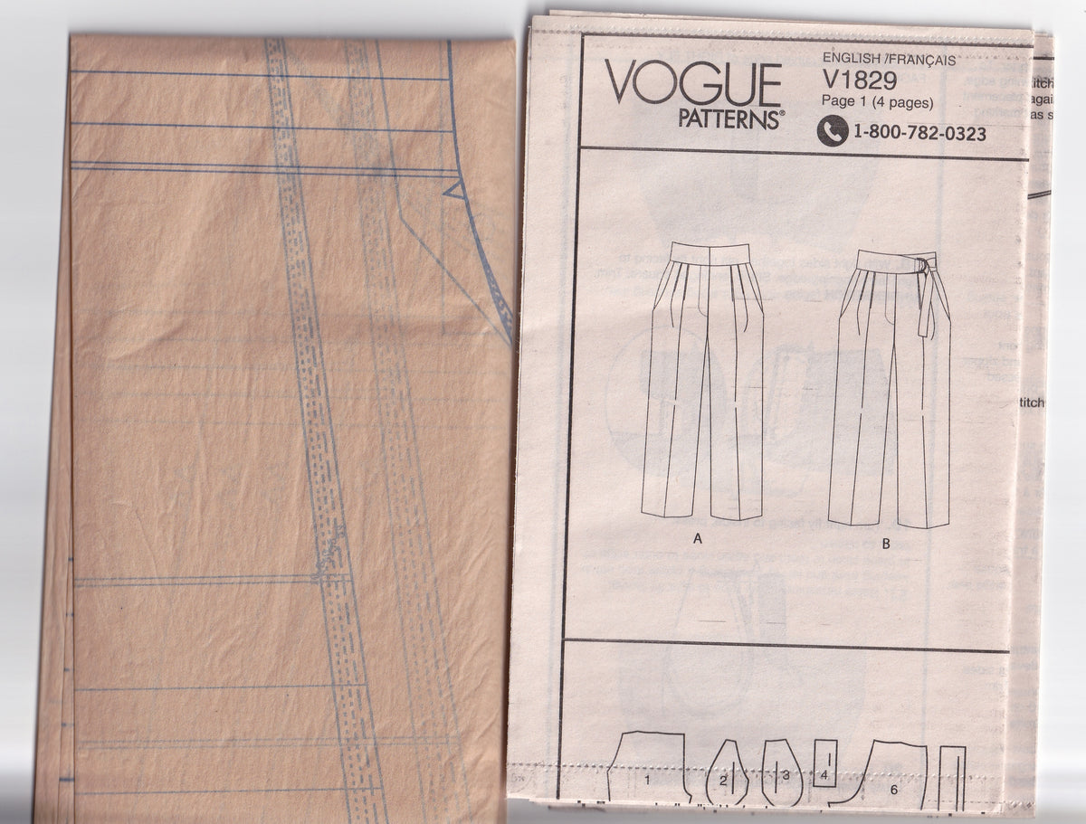 Pattern V1829 Vogue 1829 Womens High Waisted Pleated Pants Sewing Pattern Sizes 16 ...