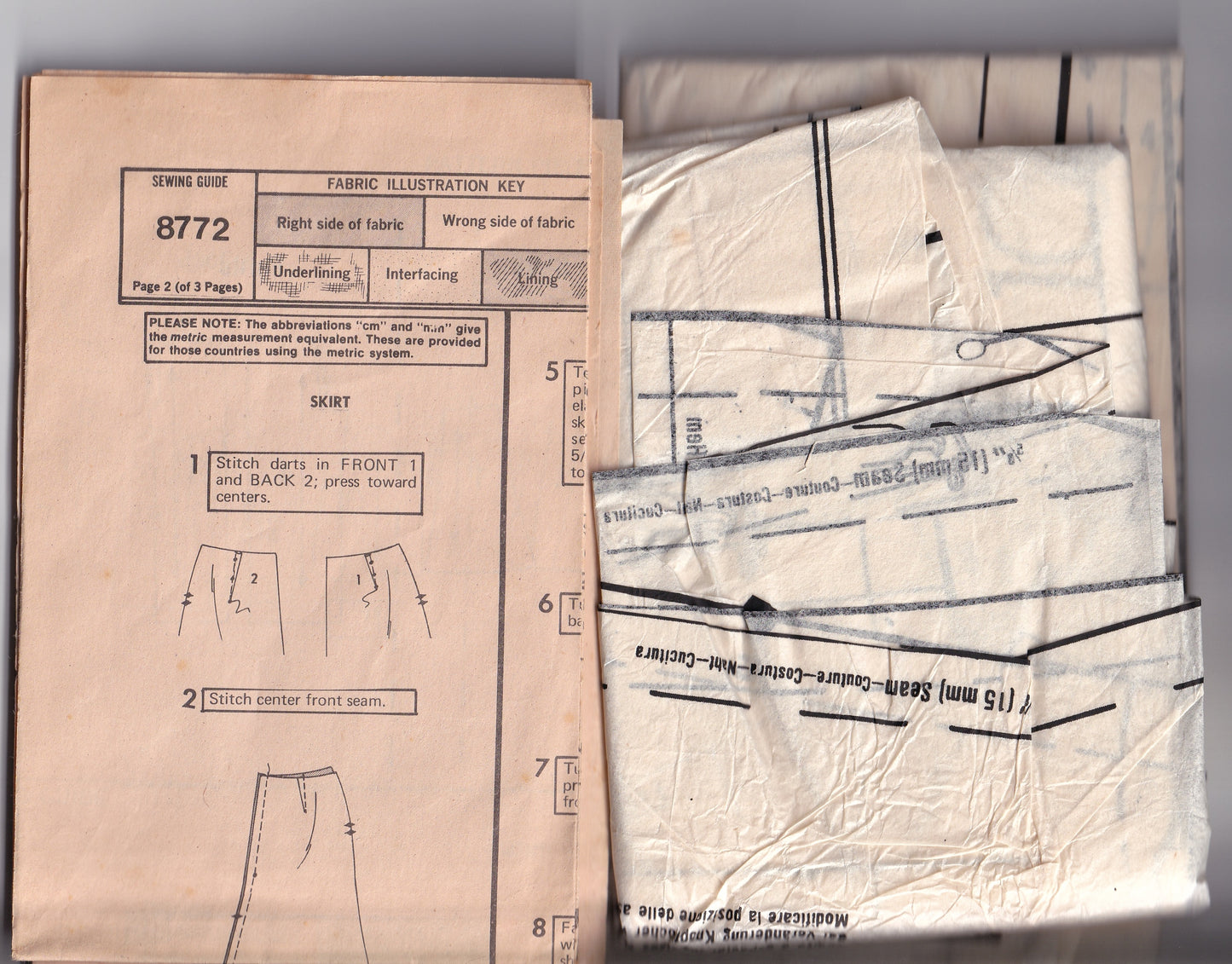 Vogue 8772 Womens Half Size Wide Collar Jacket Flared Pants & Skirt 1970s Vintage Sewing Pattern Bust 43 inches