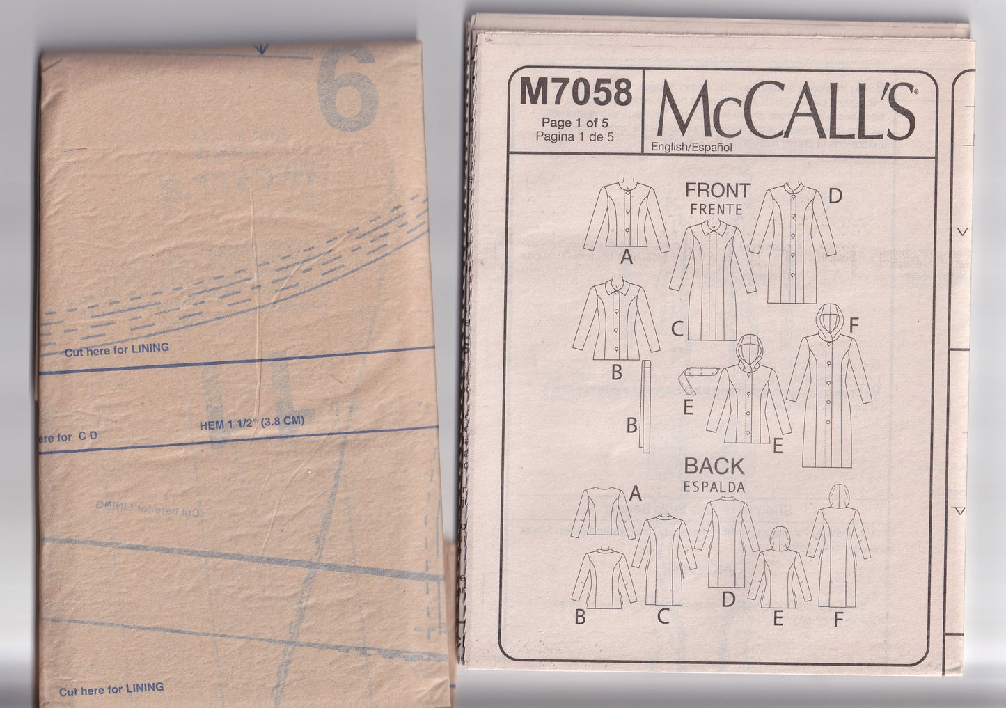 McCall's 7058 Womens Lined Princess Coat & Jacket Out Of Print Sewing Pattern Sizes 6 - 14 UNCUT Factory Folded
