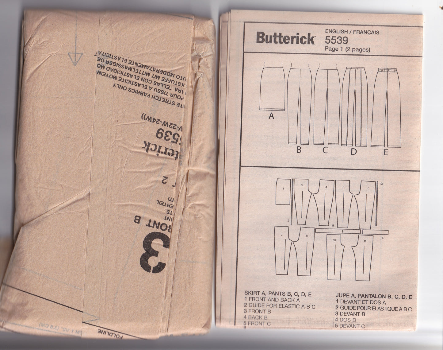 Butterick 5539 Womens EASY Pull On Stretch Slim Skirt & Pants Out Of Print Sewing Pattern Size 18 - 24 UNCUT Factory Folded