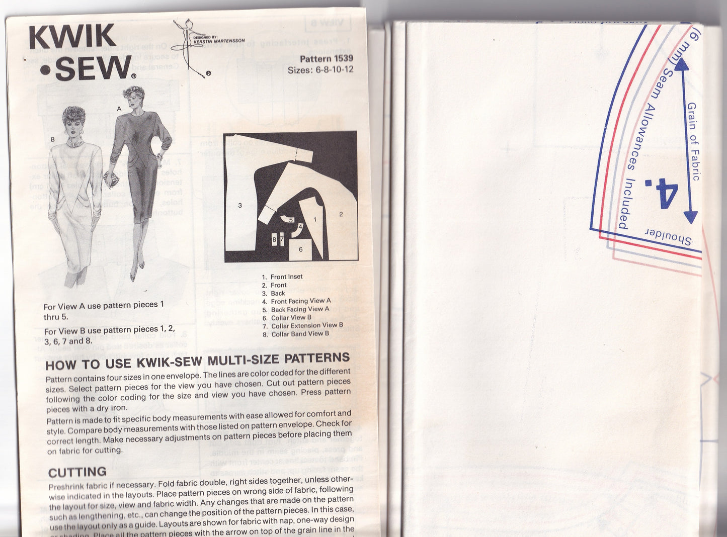 Kwik Sew 1539 Womens Stretch Knit Shaped Dress with Seam Interest 1980s Vintage Paper Sewing Pattern Bust 32 - 37 inches UNCUT Factory Folded