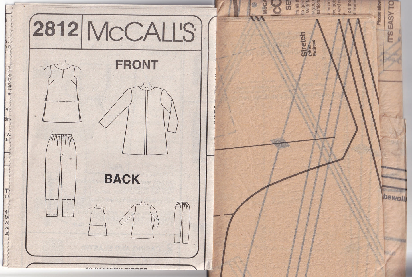 McCall's 2812 Womens Casual Unlined Jacket Top & Pull On Pants Out Of Print Paper Sewing Pattern Sizes 6 - 10 UNCUT Factory Folded