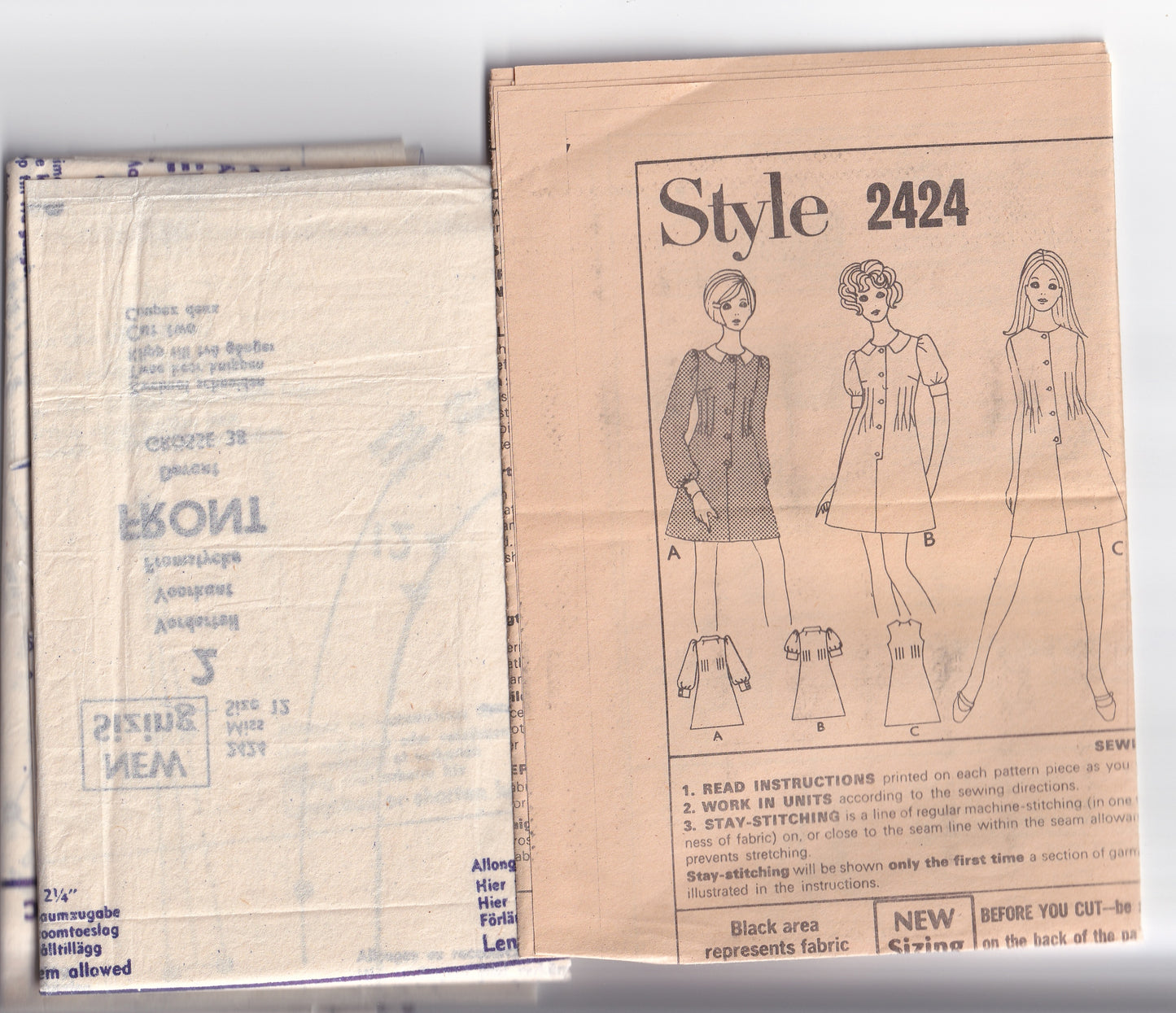 Style 2424 Womens Puff Sleeved Tucked Waist Shift Dresses 1960s Vintage Paper Sewing Pattern Size 12 Bust 34 inches