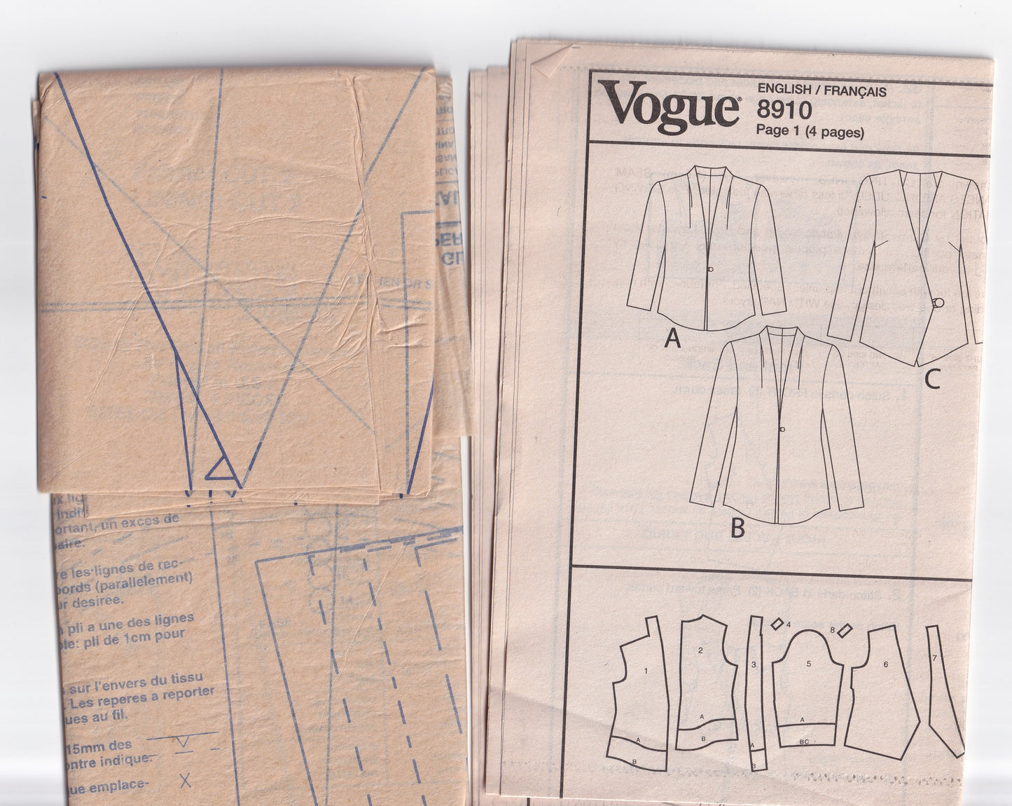 Vogue 8910 Womens Lined Bias Cut Funnel Neck Jacket Out Of Print Paper Sewing Pattern Size 14 - 22 UNCUT Factory Folded
