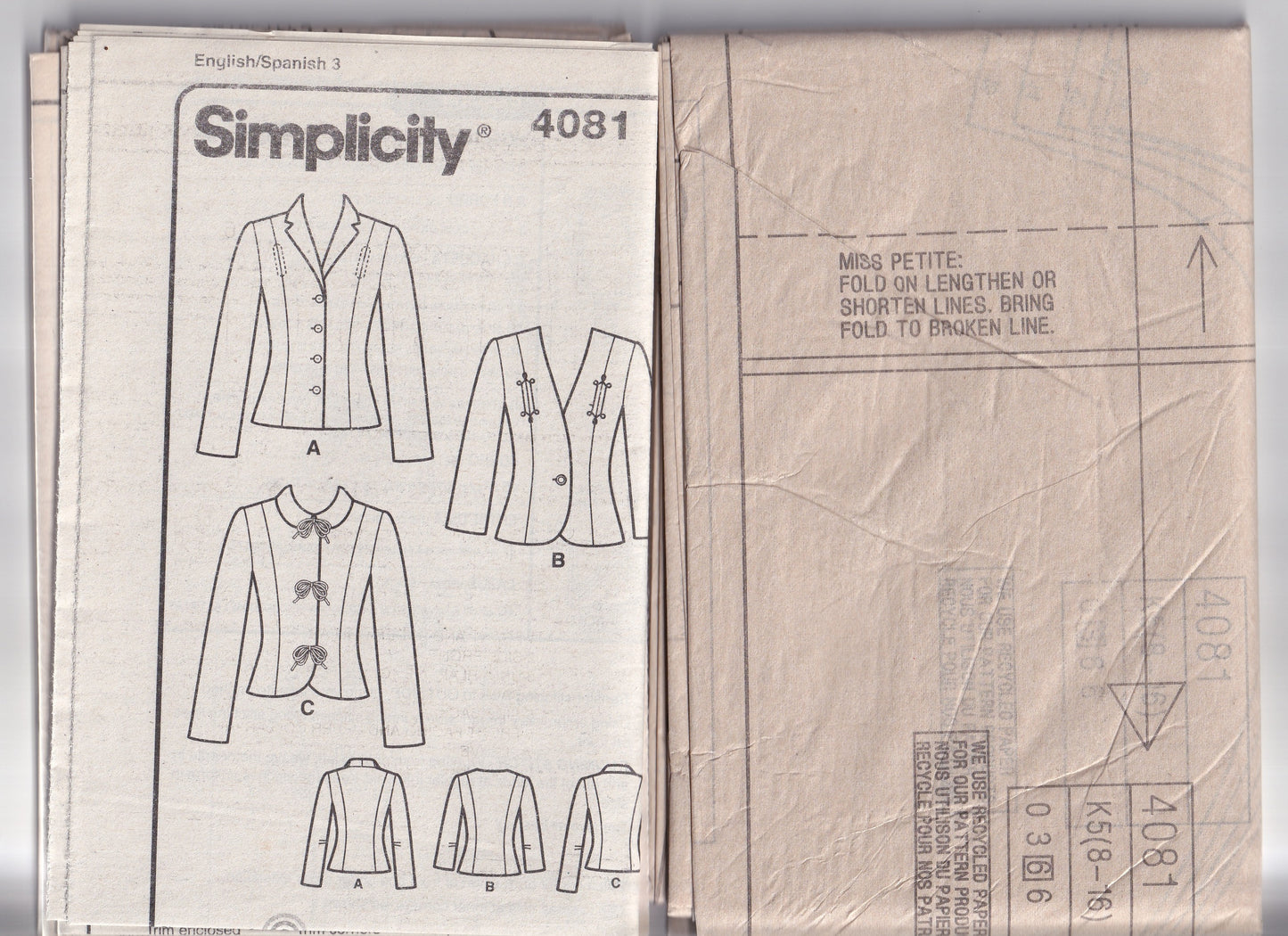 Simplicity 4081 Womens Reissued 1940s Jackets Out Of Print Paper Sewing Pattern Size 8 - 16 UNCUT Factory Folded