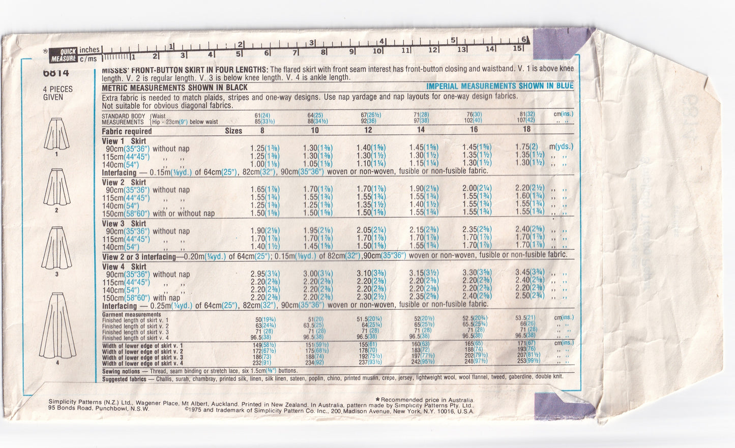 Simplicity 6814 Womens Panelled A Line Skirt 1970s Vintage Sewing Pattern Size 10 Waist 25 Inches