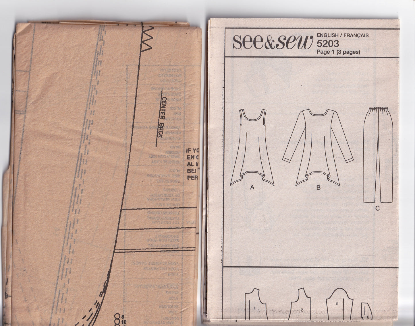 Butterick See & Sew 5203 Womens EASY Pullover Tent Tops & Pants Out Of Print Sewing Pattern Sizes 8 - 14 UNCUT Factory Folded