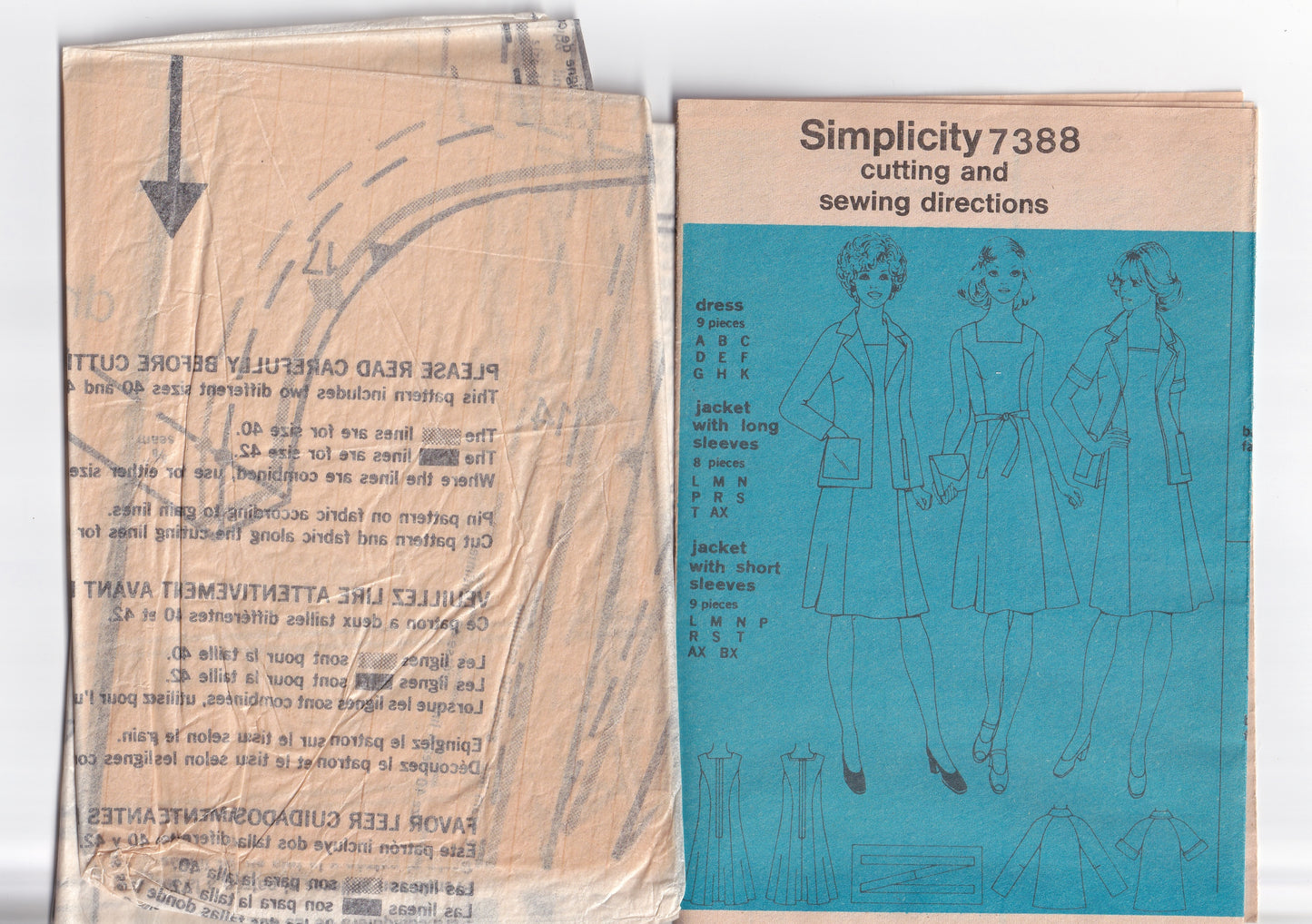 Simplicity 7388 Womens Square Neck Princess Sundress & Jacket 1970s Vintage Paper Sewing Pattern Size Bust 44 & 46 Inches