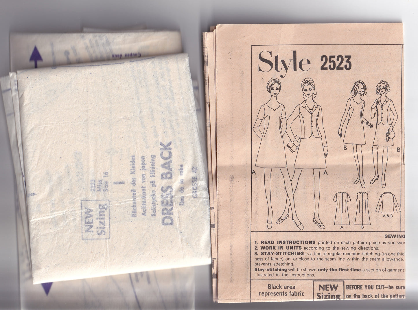 Style 2523 Womens A Line Dress & Matching Lined Jacket 1960s Vintage Sewing Pattern Size 16 Bust 38 inches
