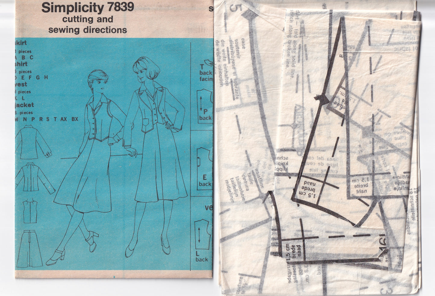 Simplicity 7839 Womens Wide Lapel Jacket Shirt Vest & Skirt 1970s Vintage Paper Sewing Pattern Size 12 Bust 34 Inches