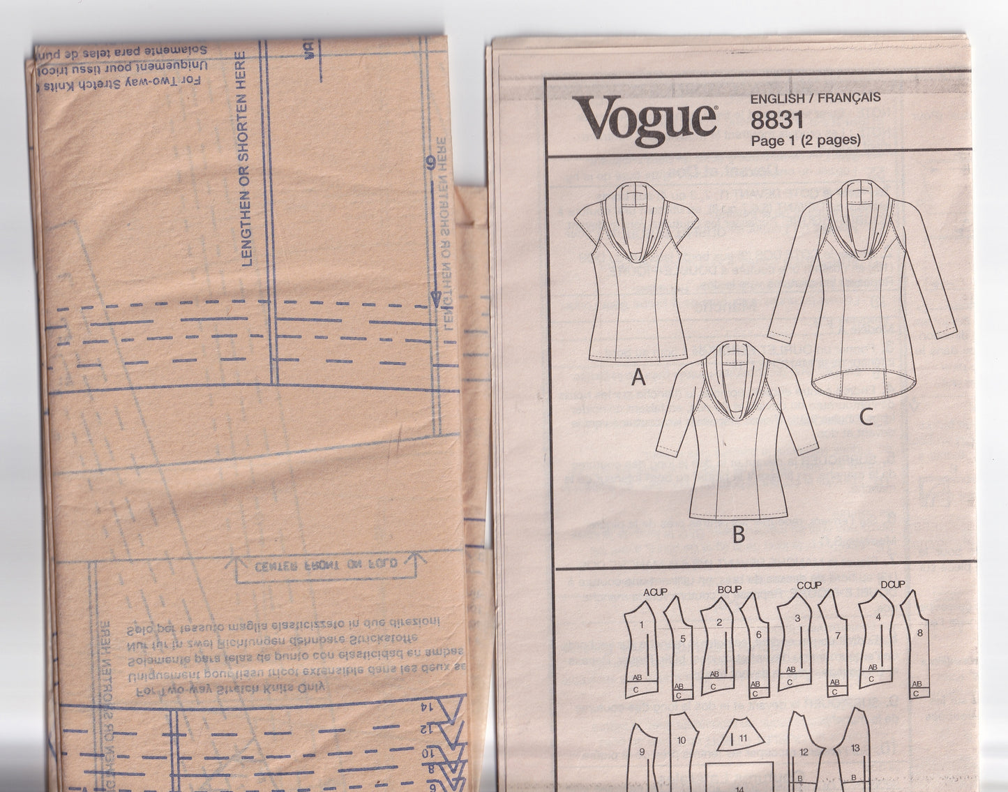 Very Easy Vogue 8831 Womens CUSTOM FIT Stretch Knit Pullover Cowl Neck Top & Tunic Out Of Print Paper Sewing Pattern Sizes 6 - 14 UNCUT Factory Folded