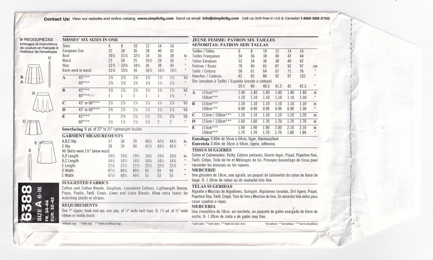 New Look 6388 Womens Hipster Skirts Out Of Print Sewing Pattern Size 6 - 16 UNCUT Factory Folded