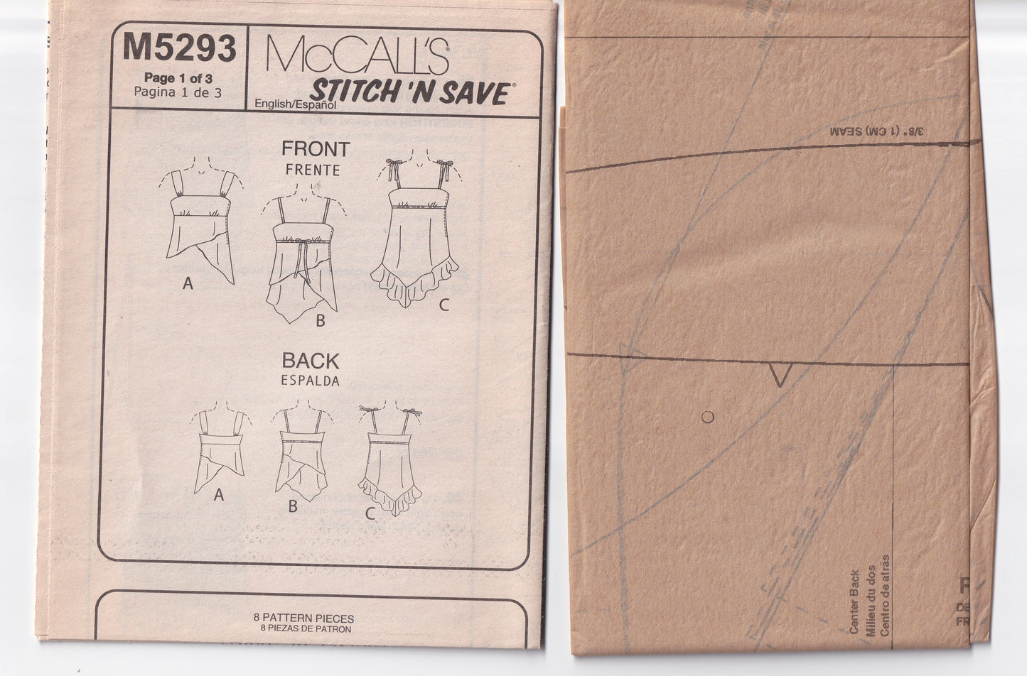 McCall's 5293 Womens Empire Waisted Summer Handkerchief Tops Out Of Print Sewing Pattern Sizes 12 - 18 UNCUT Factory Folded