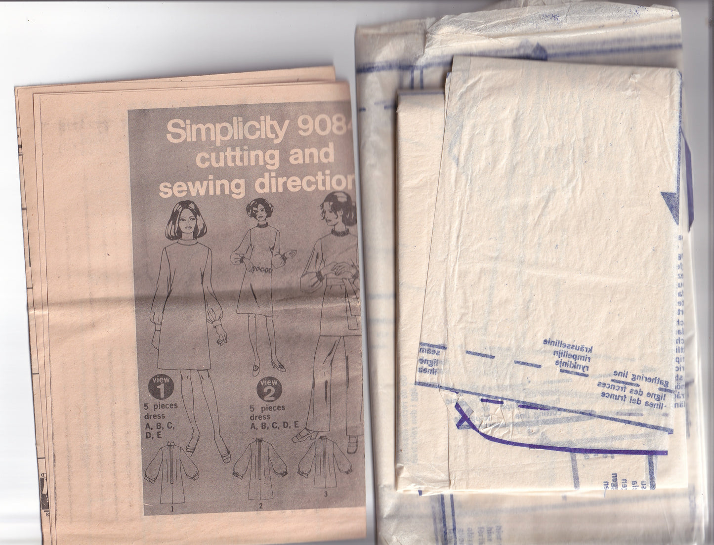 Simplicity 9084 Womens Half Sized High Collar Big Sleeved Dress Top & Pants 1970s Vintage Sewing Pattern Bust 39 inches