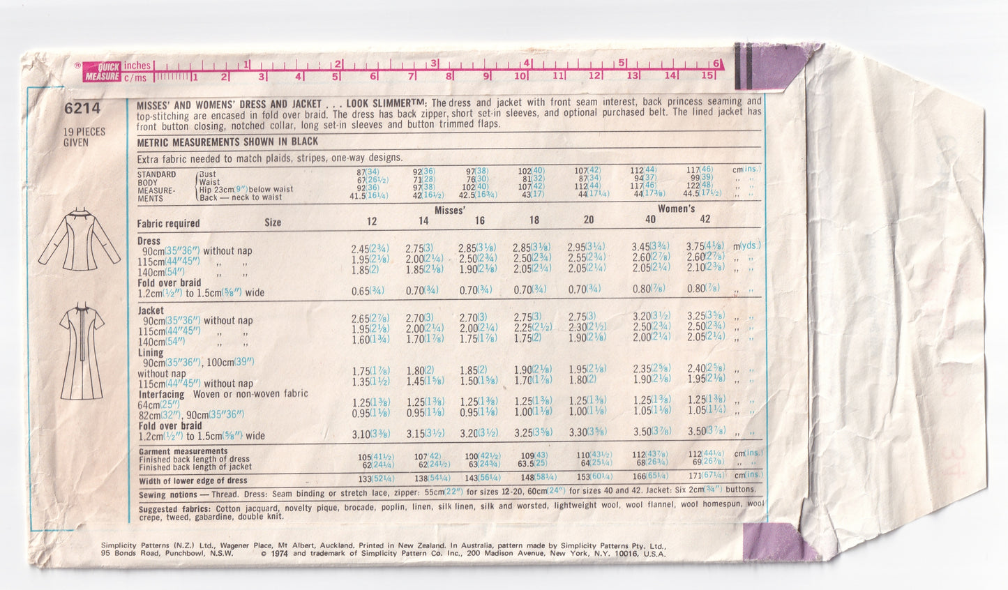 Simplicity 6214 Womens Princess Seamed Dress & Jacket 1970s Vintage Sewing Pattern Size 16 Bust 38 inches