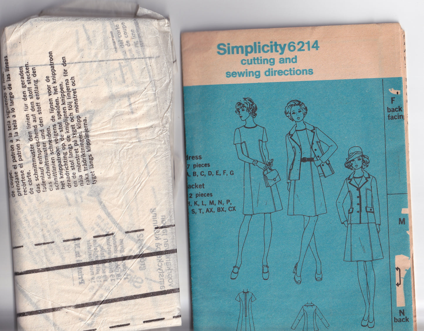 Simplicity 6214 Womens Princess Seamed Dress & Jacket 1970s Vintage Sewing Pattern Size 16 Bust 38 inches