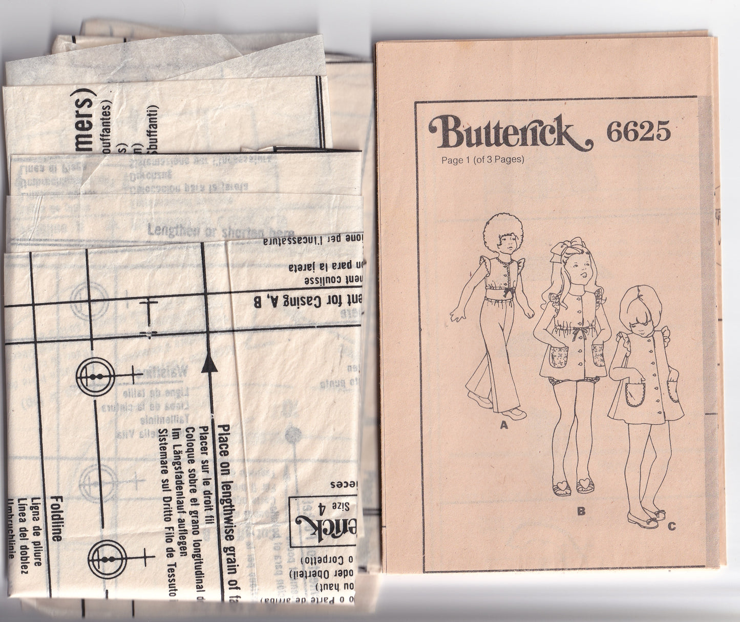 Butterick 6625 Toddler Girls Smock Mini Dress Top Pants & Bloomers 1970s Vintage Paper Sewing Pattern Size 4
